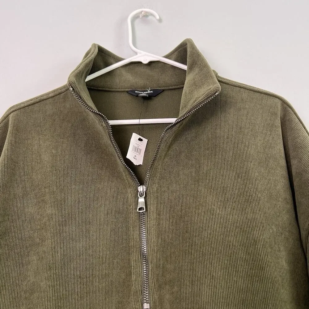 Banana Republic Men’s Corduroy Knit Half-Zip Sweatshirt Green Trees XL Workwear